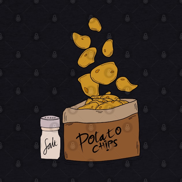 potatoo chips with salt hand drawing by me and dinosaur